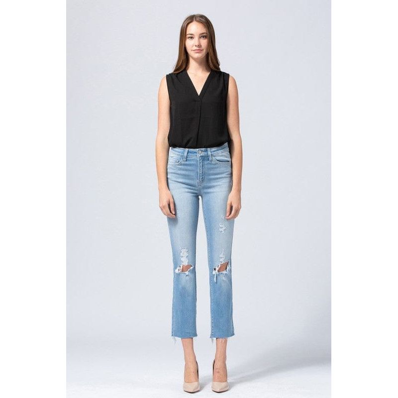 Flying Monkey High Rise Clean Cut And Fray Hem Ankle Straight