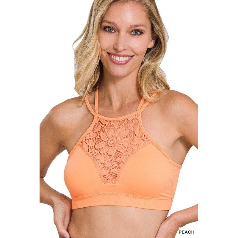 High Neck Lace Cutout Bralette With Bra Pads