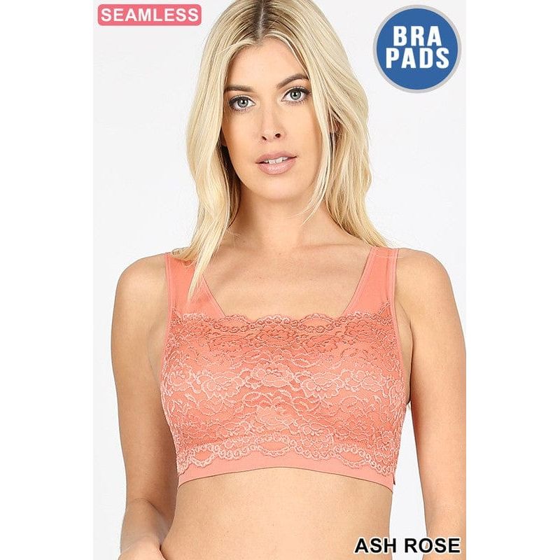 Seamless bra top with front lace cover