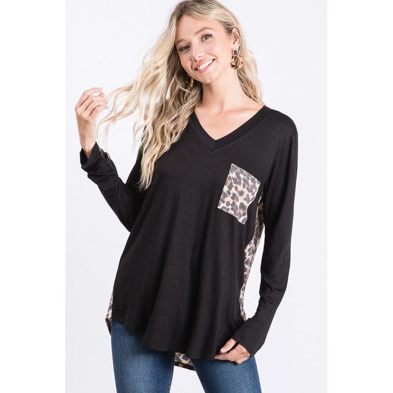 Animal leopard and solid contrast top