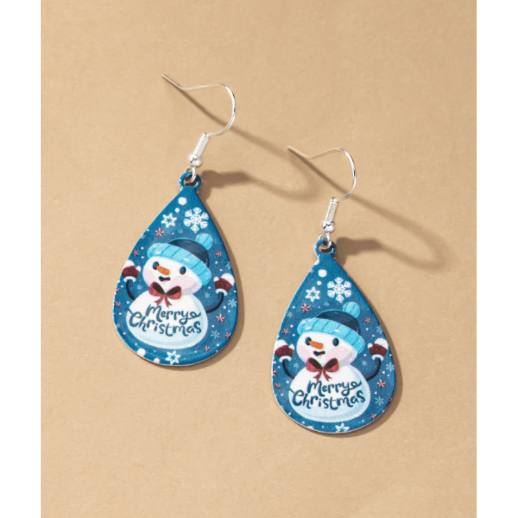 Snowman metal tear drop earrings