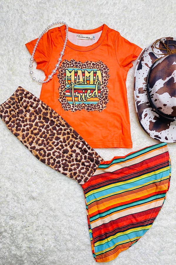 MAMA tried leopard top & bell bottom pants set