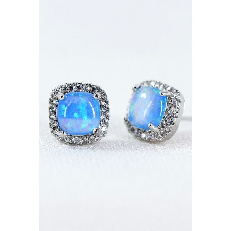 Dainty opal square stud earrings