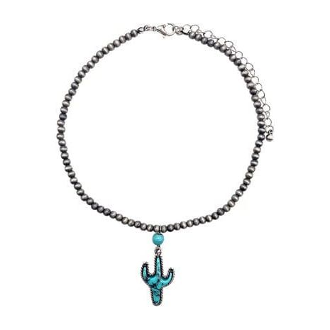 Cactus Gemstone Navajo Pearl Choker Necklace