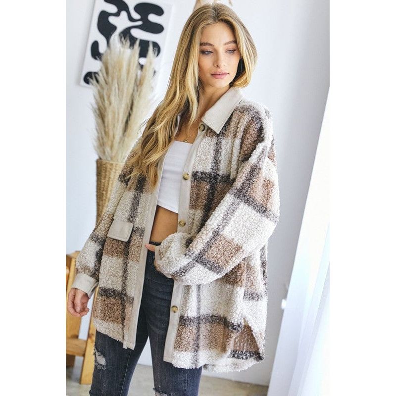 Plaid Sherpa Button Up Jacket