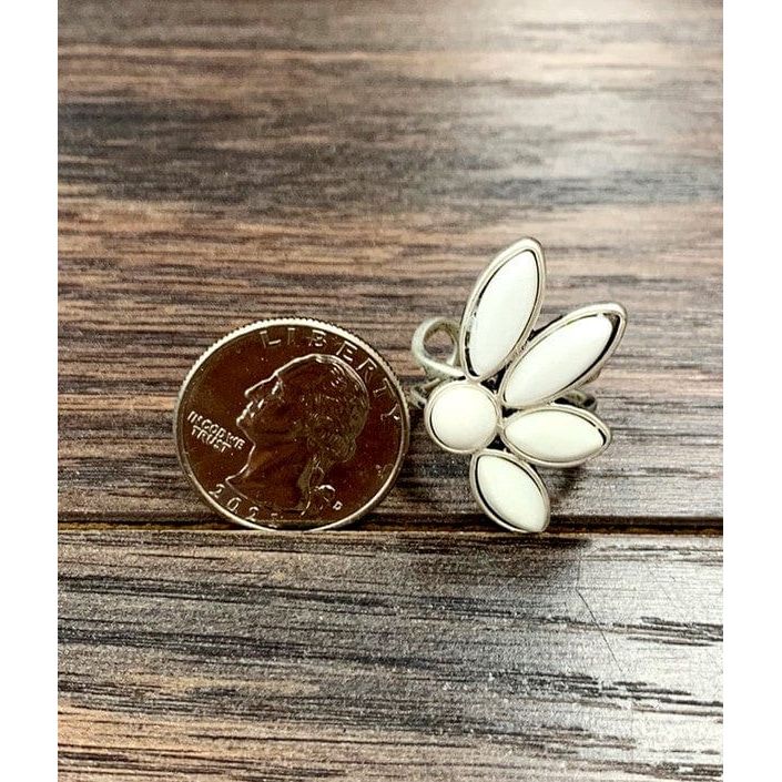 Natural White Turquoise Adjustable Ring, Bronze Double Band