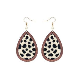 Teardrop hide and wood earring