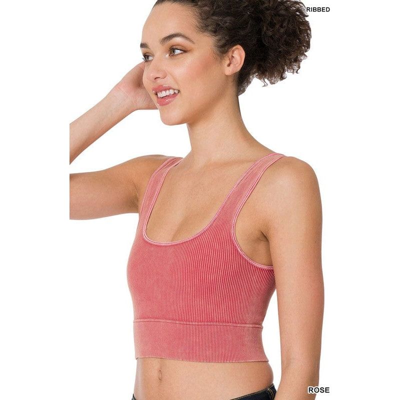 Washed ribbed square neck cropped