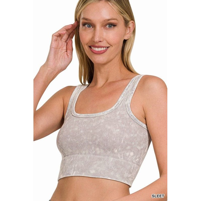 Washed Ribbed Square Neck With Bra Pads