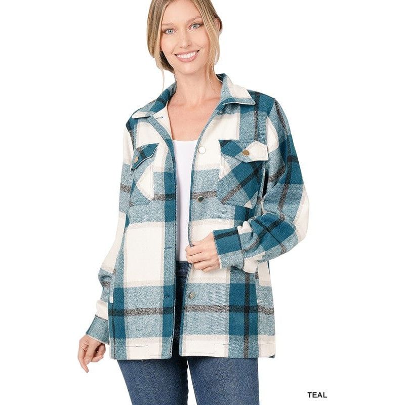 Plaid oversized shacket with pockets