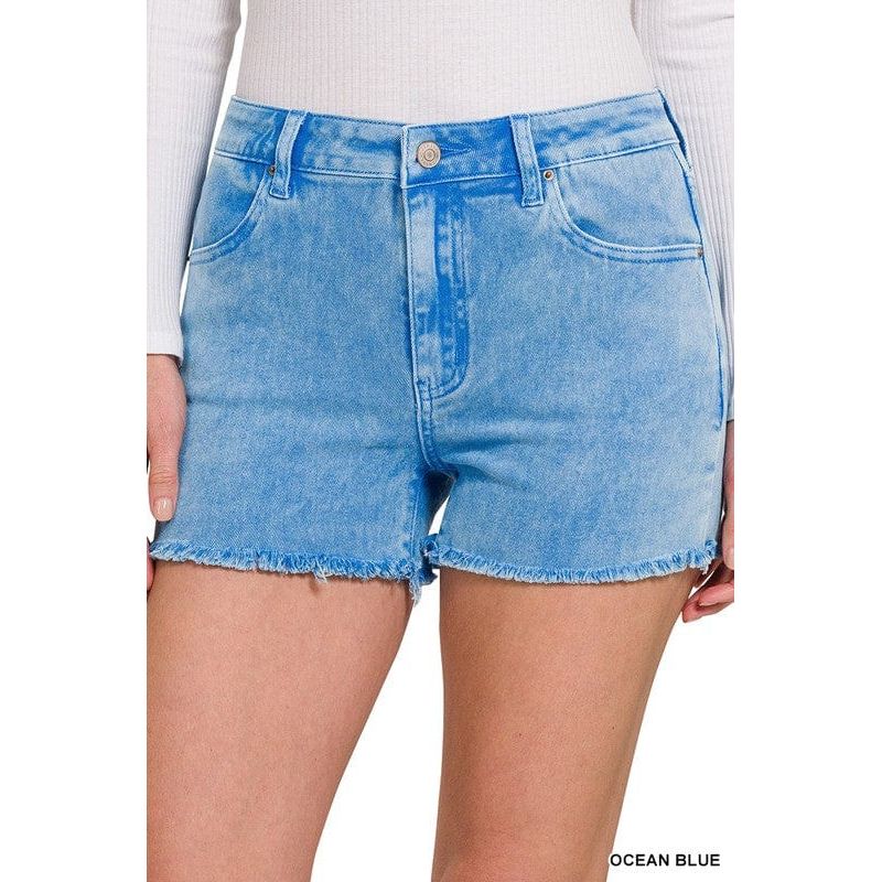 Acid Washed Frayed Cutoff Hem Shorts