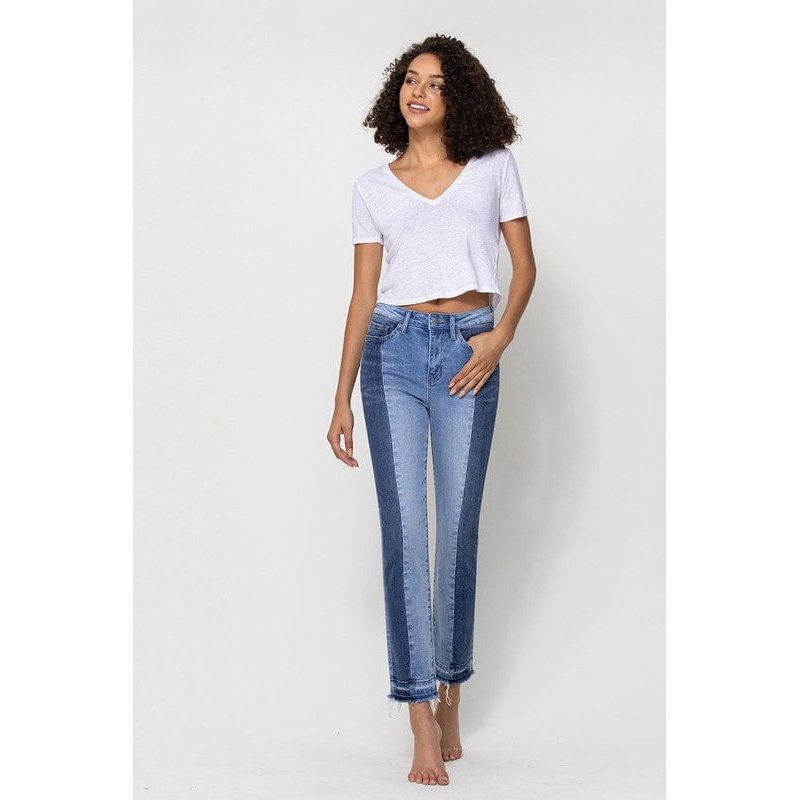 High rise crop slim straight with contrast panel