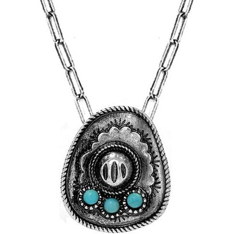Western Gemstone Cowboy Hat Pendant Necklace Set