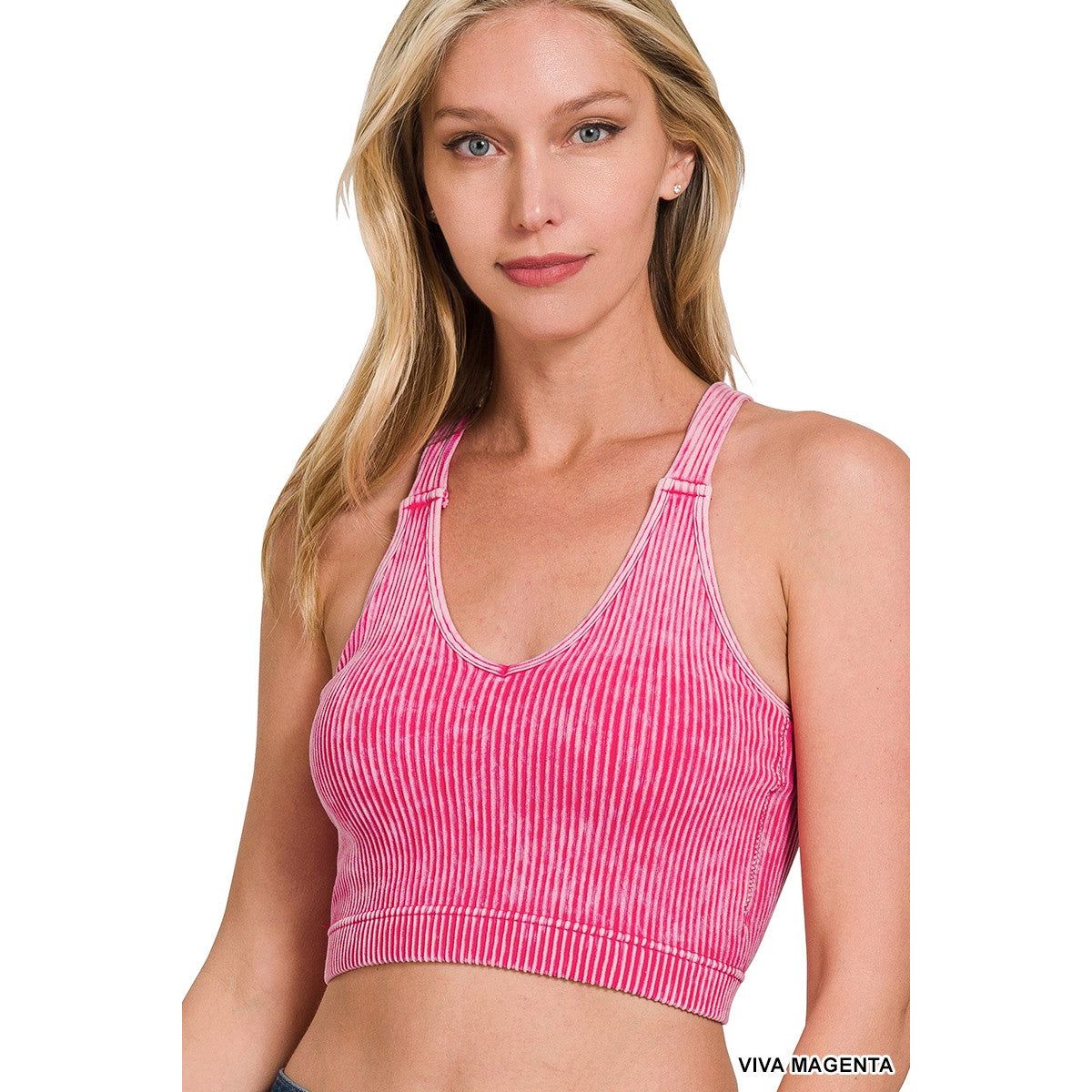 Washed Ribbed Cropped Seamless Bra Padded Tank Top
