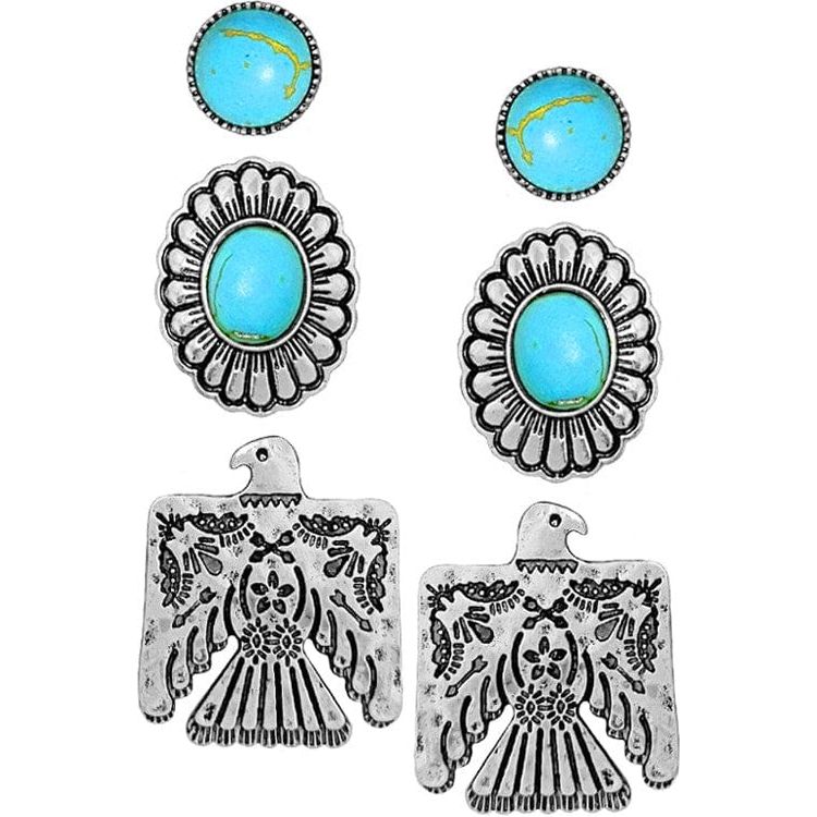 Western Aztec Thunderbird Concho TQ Flower Earring