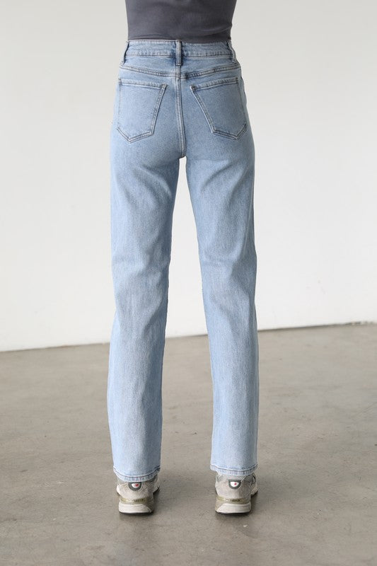 Distressed Straight Leg Denim Jeans