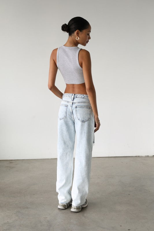 High Rise Straight Leg Denim Jeans