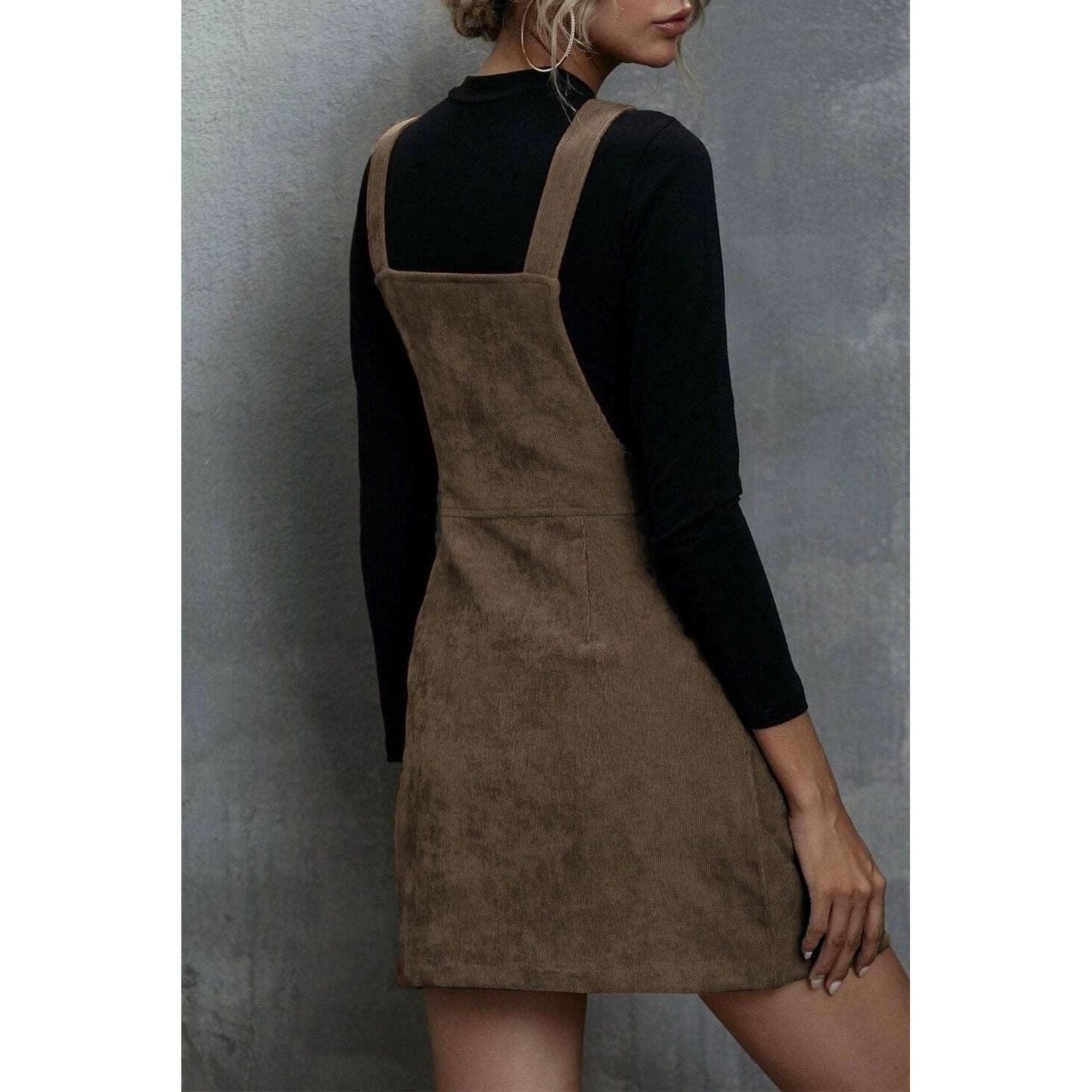 O-ring Zip Up Pocketed Corduroy Dress