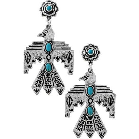 Western Gemstone Flower Aztec Thunderbird Earring