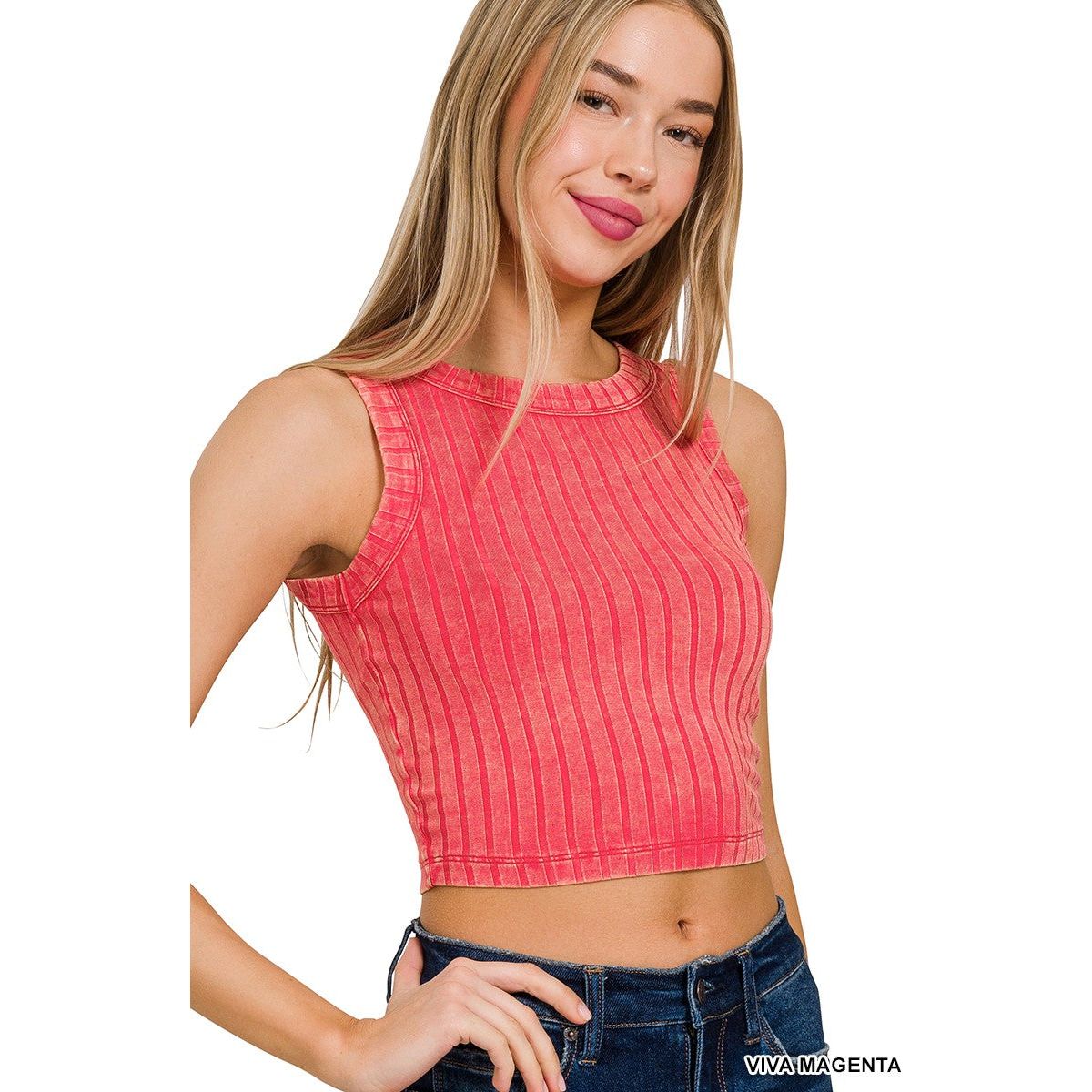 Ribbed Sleeveless Cropped Tank Top