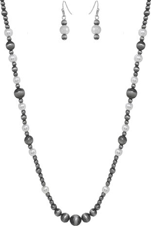 Western Navajo Pearl Mix Long Necklace Earring Set