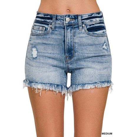 RAW FRAYED HEM RIPPED DENIM SHORTS