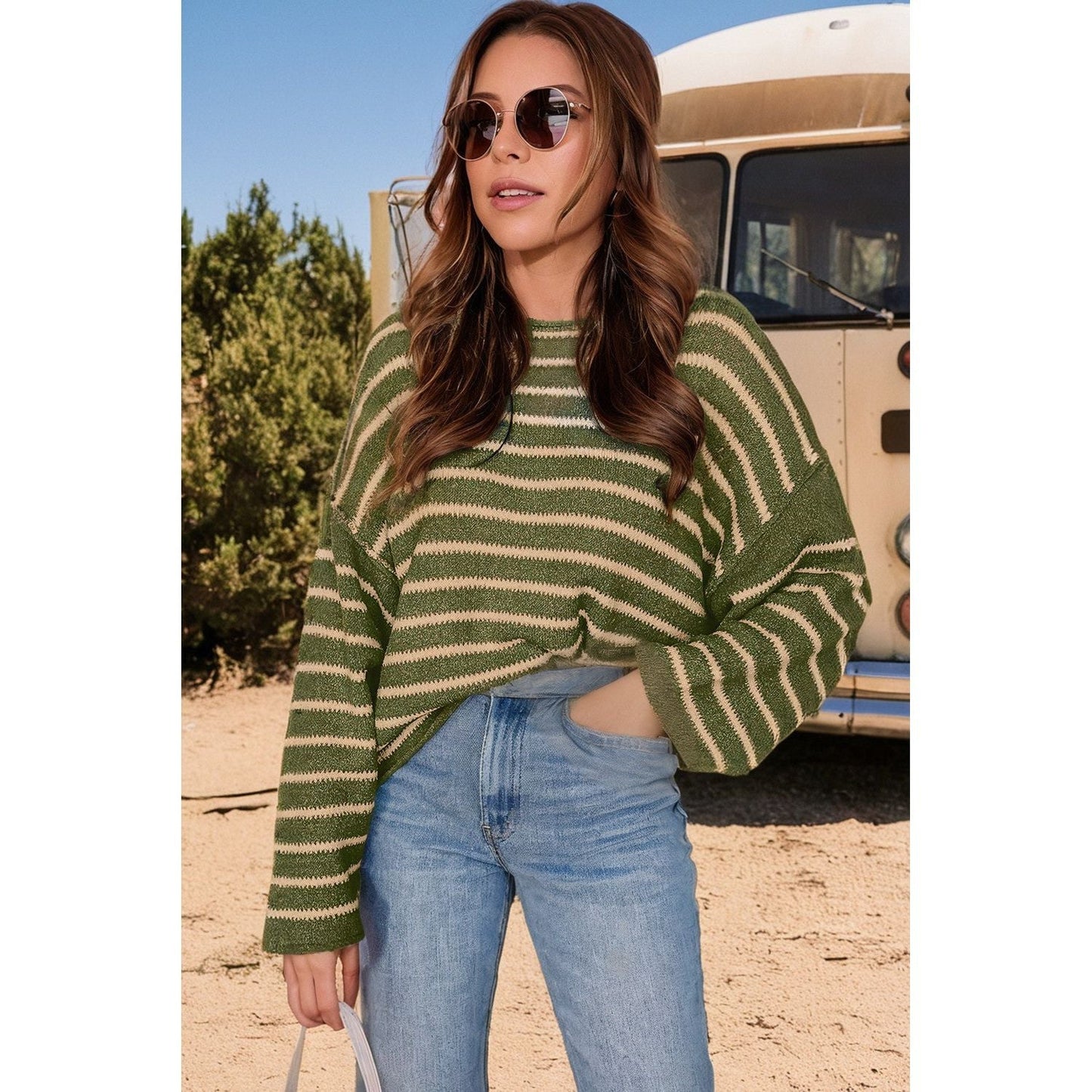 Stripe Drop Shoulder Casual Sweater