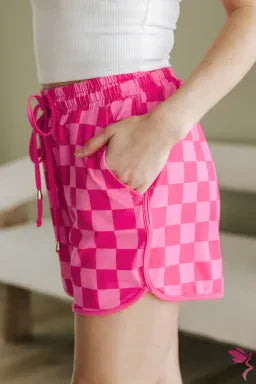 Rose Checkered Drawstring Elastic Waist Casual Shorts