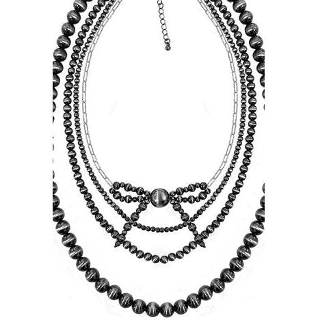 Multi Layer Navajo Pearl Ribbon Clipchain Necklace