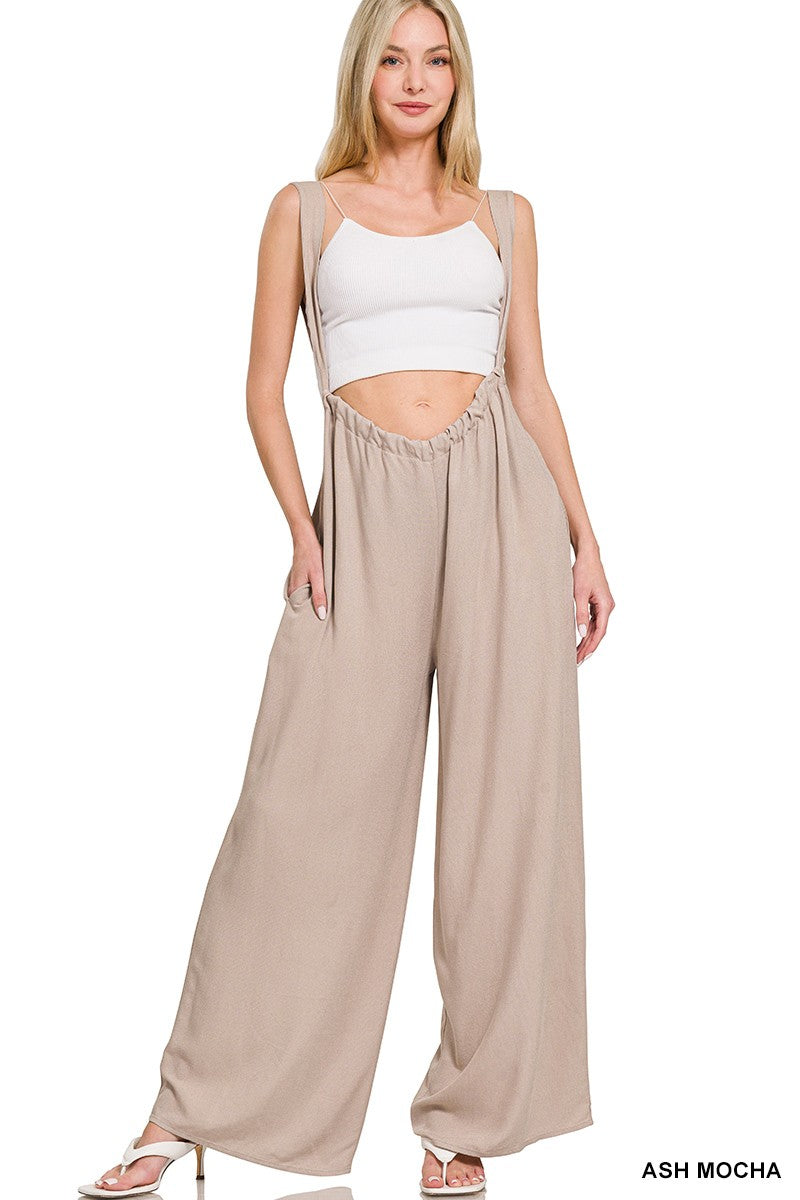 Woven Tie Back Suspender Jumpsuit
