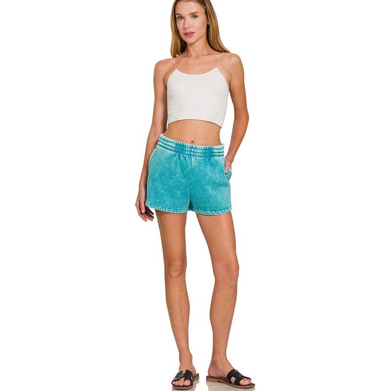 Acid Washed Elastic Waistband Dolphin Shorts