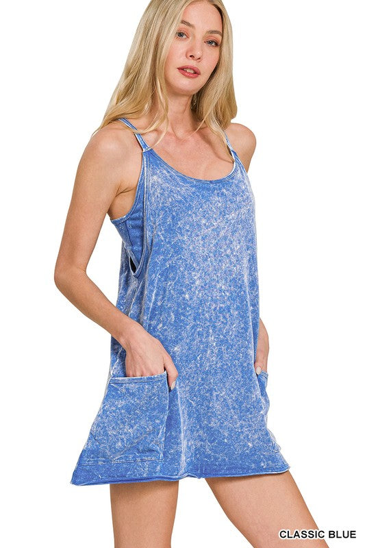 Acid Washed Mini Dress With Built- in Romper Liner