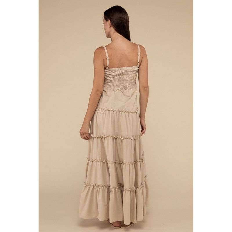 Woven Smocked Top Tiered Cami Maxi Dress