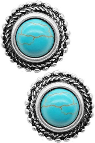 Cable Texture Western Concho Gemstone Stud Earring