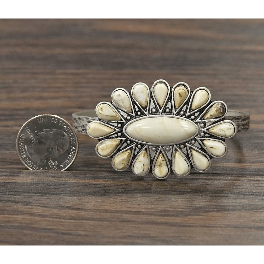 Natural White Turquoise Navajo C Cuff Bracelet