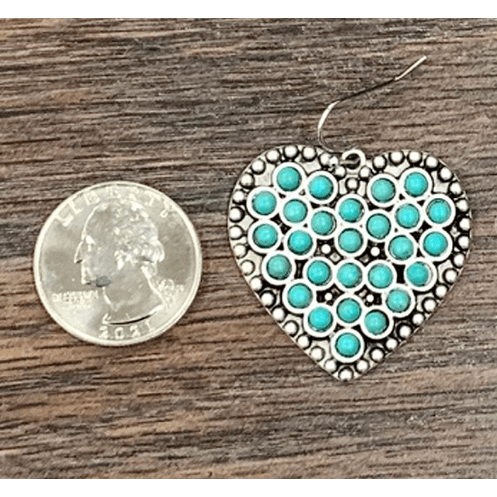 1.4" Long, Heart Clustered Turquoise Earrings