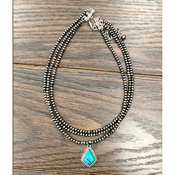 Double Layer Navajo Pearl Necklace with Turquoise Pendent