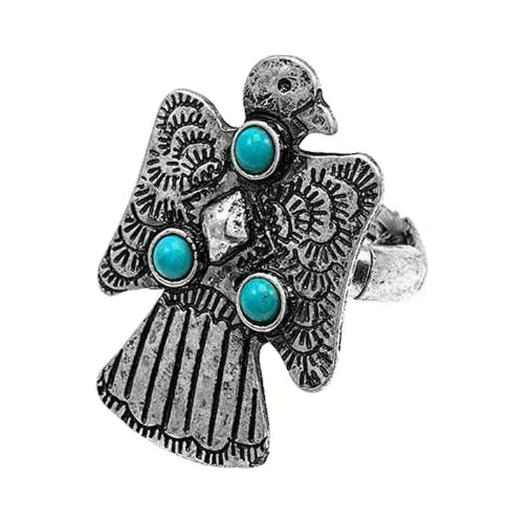 Western Concho Thunderbird Gem Stone Stretch Ring