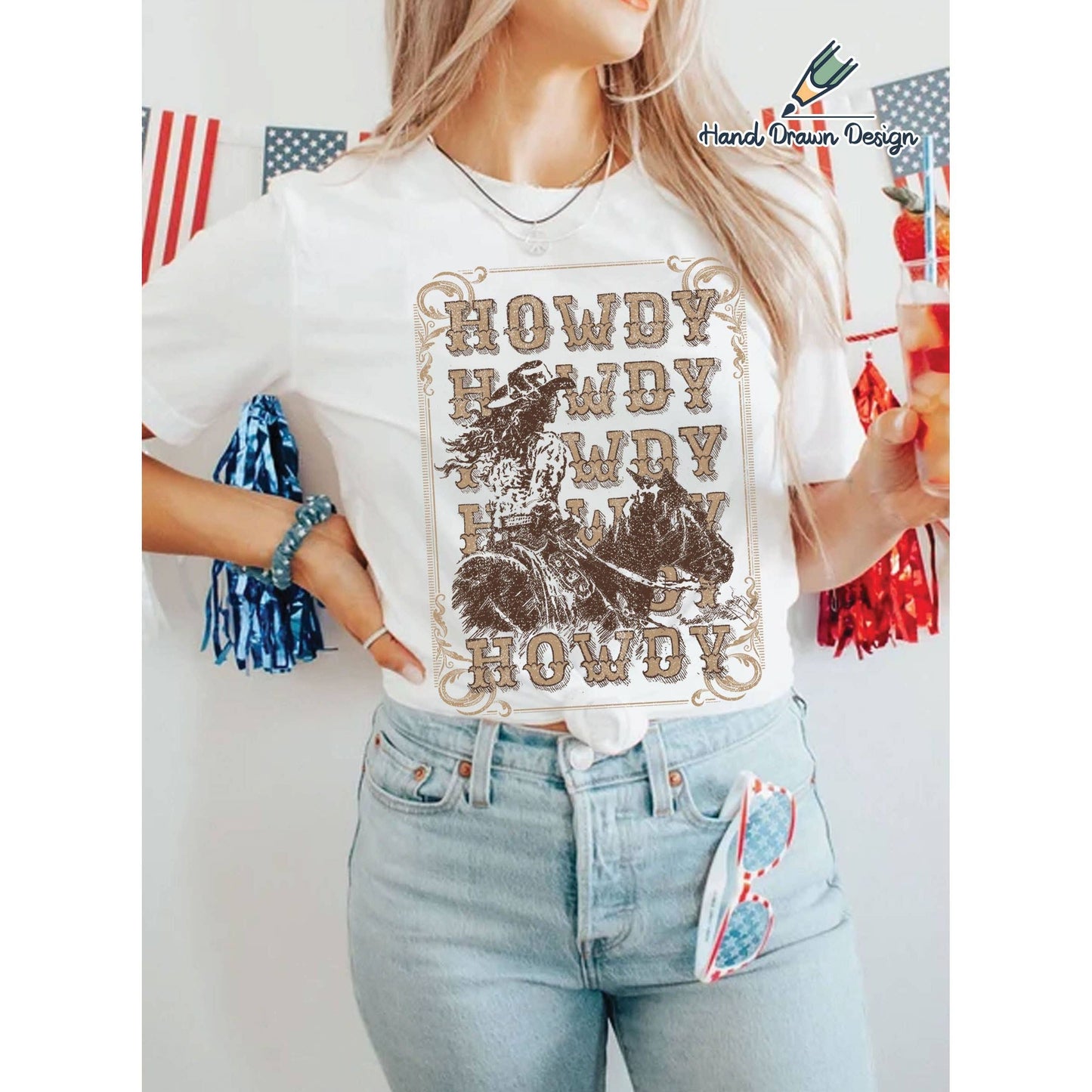 Howdy Cowgirl Hand Drawn Graphic T-shirts
