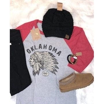 Oklahoma Indian Chief Head Graphic Quarter Sleeve