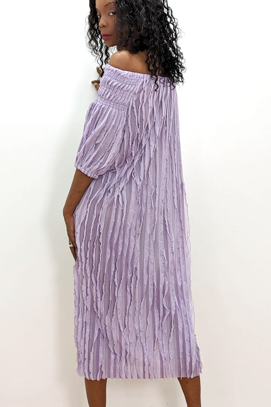 Half Sleeve Off Shoulder Midi Dress