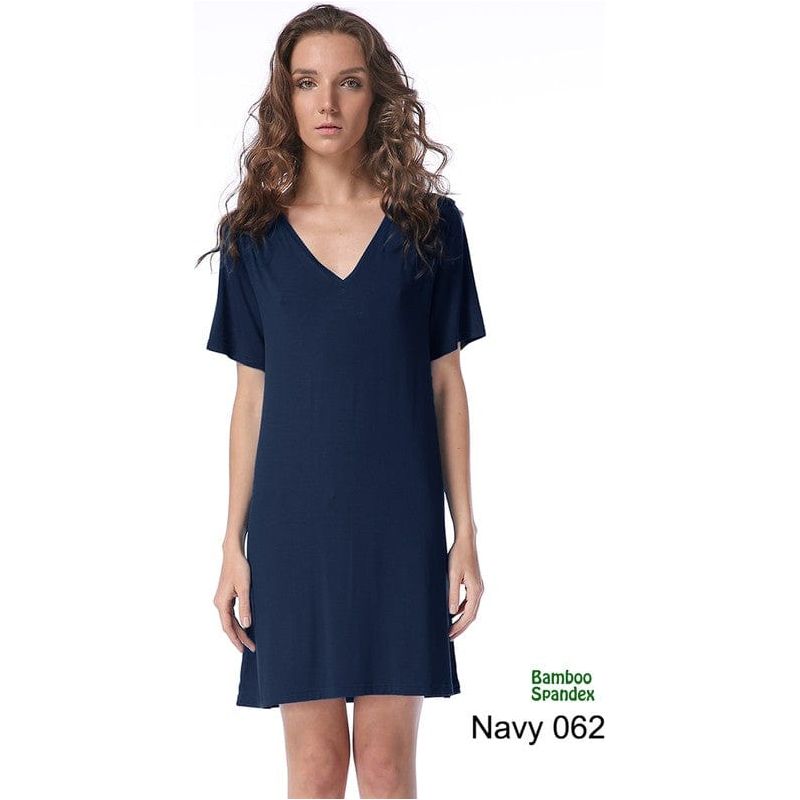 Bamboo spandex V neck short sleeves knitted dress.