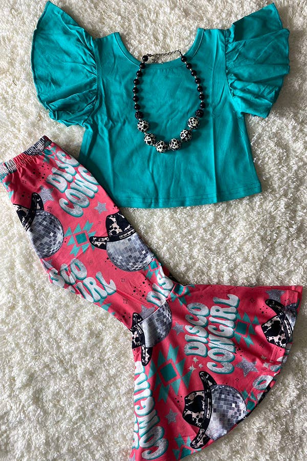 Blue top & DISCO COWGIRL bell bottom pants set