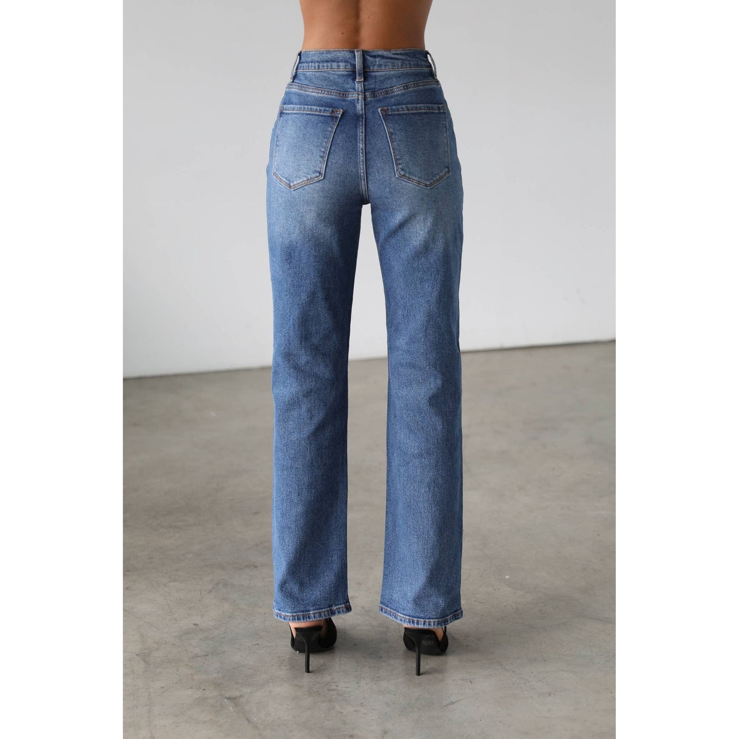 High Rise Straight Leg Denim Jeans - Dark- 7106