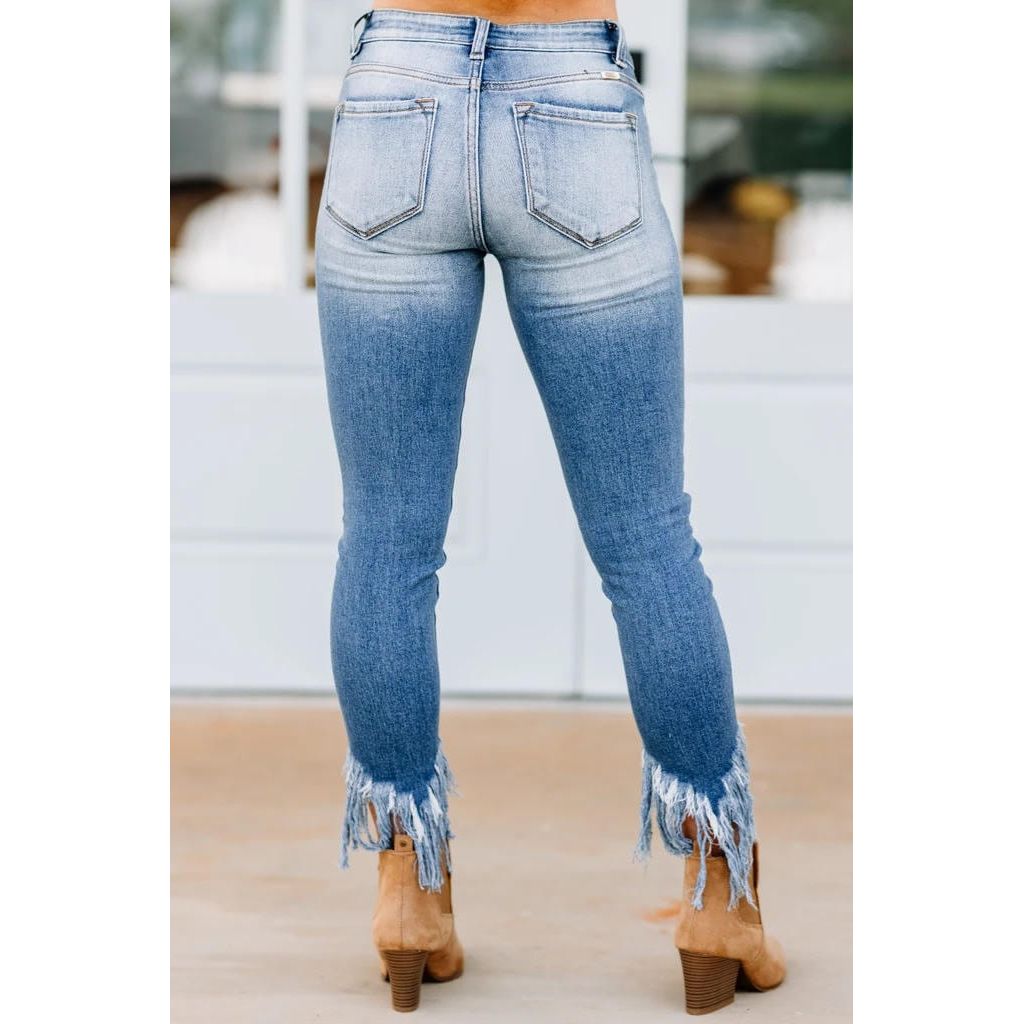 Fringe bottom denim trousers