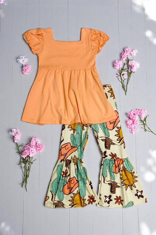light peach blouse & western bell bottom pants set