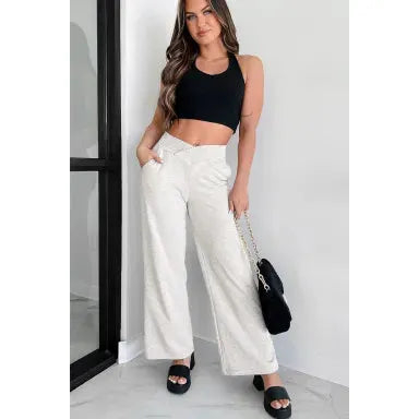 Light Grey Cross-Waist Wide Leg Lounge Pants