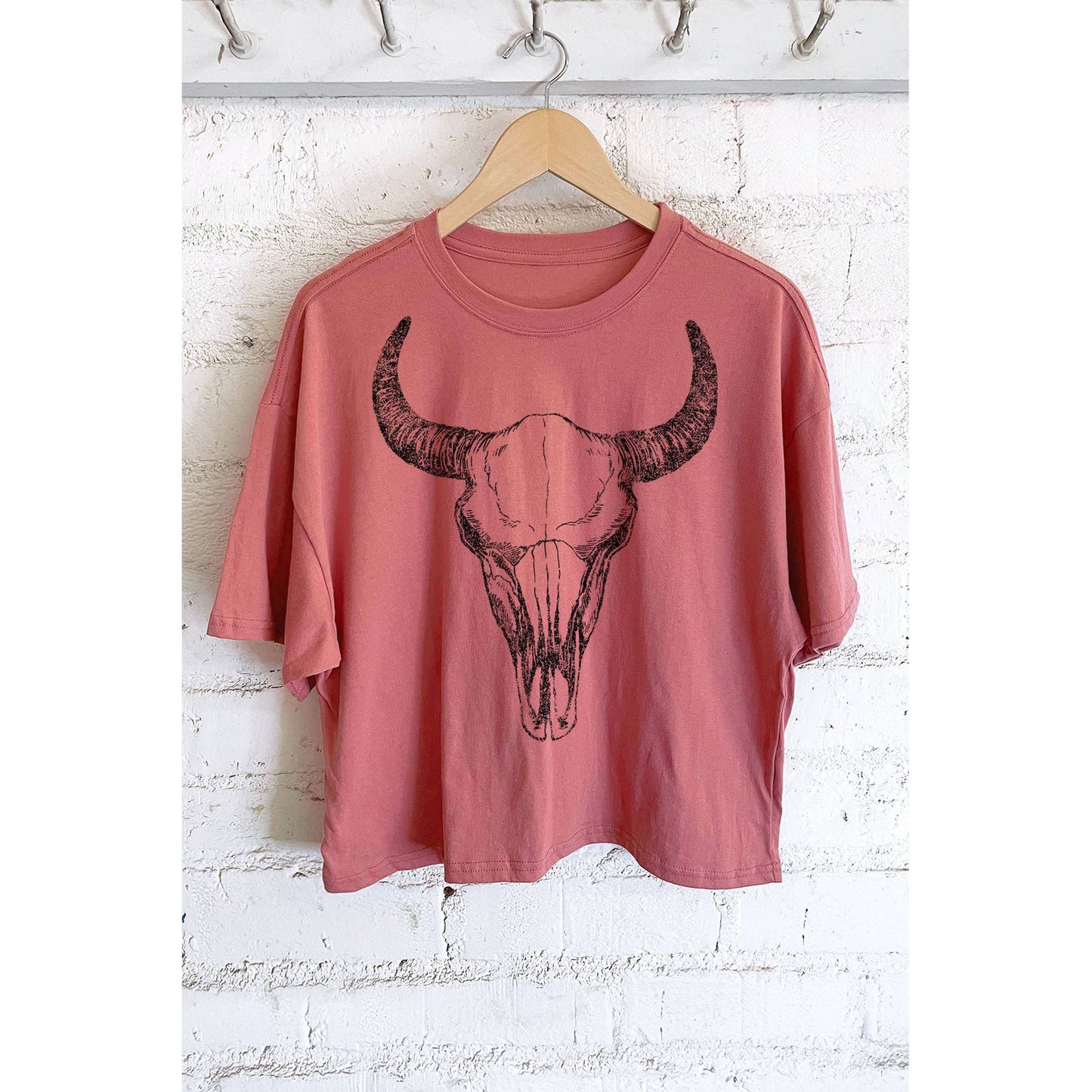 COW SKULL GRAPHIC LONG CROP TOP