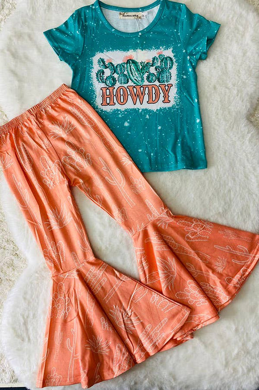 HOWDY & Cactus print top bell bottom girls sets