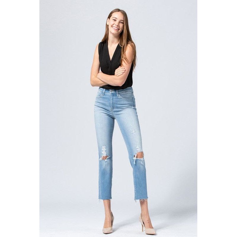 Flying Monkey High Rise Clean Cut And Fray Hem Ankle Straight